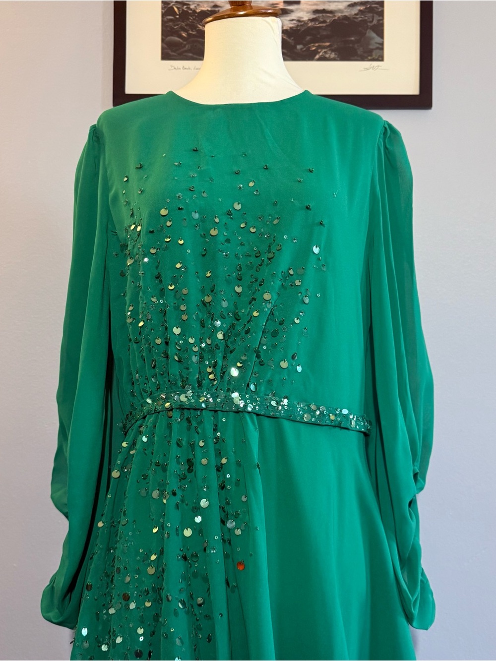 NWT Sachin + Babi Bianca Green Sequin Gown - Picture 3 of 10